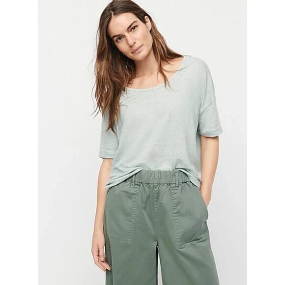 J. Crew Womens Large Relaxed Linen Scoopneck Tee Light Mint Green Oversized Knit - Picture 1 of 10